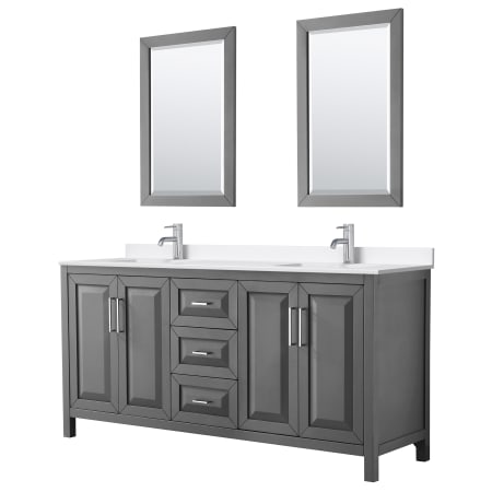 A large image of the Wyndham Collection WCV252572D-QTZ-UNSM24 Dark Gray / White Quartz Top / Polished Chrome Hardware