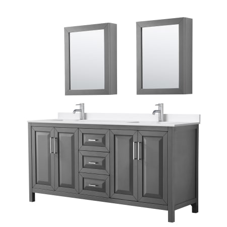 A large image of the Wyndham Collection WCV252572D-QTZ-UNSMED Dark Gray / White Quartz Top / Polished Chrome Hardware