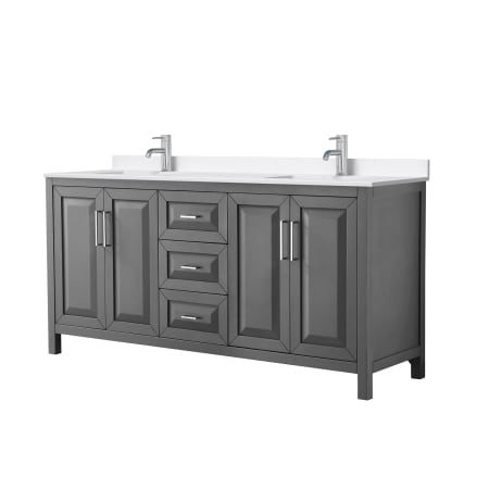 A large image of the Wyndham Collection WCV252572D-QTZ-UNSMXX Dark Gray / White Quartz Top / Polished Chrome Hardware