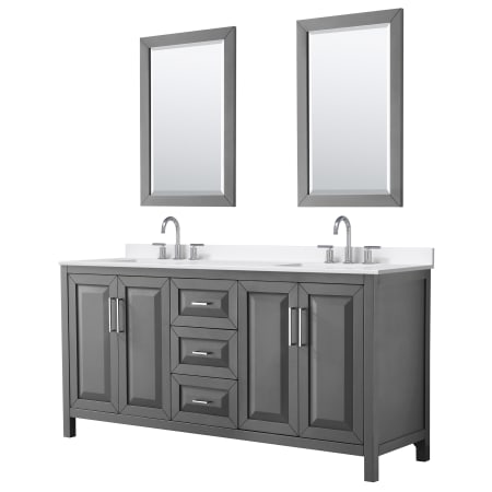 A large image of the Wyndham Collection WCV252572D-QTZ-US3M24 Dark Gray / White Quartz Top / Polished Chrome Hardware