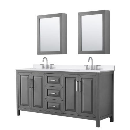 A large image of the Wyndham Collection WCV252572D-QTZ-US3MED Dark Gray / White Quartz Top / Polished Chrome Hardware