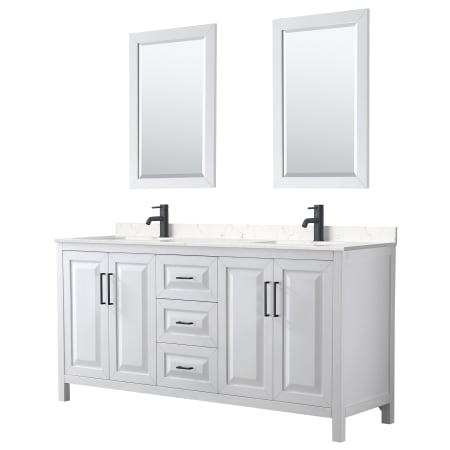 A large image of the Wyndham Collection WCV252572D-VCA-M24 White / Carrara Cultured Marble Top / Matte Black Hardware