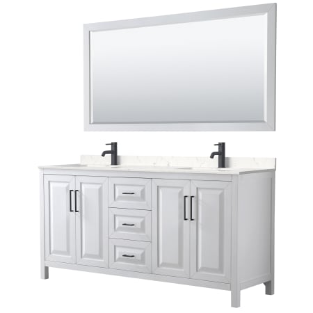 A large image of the Wyndham Collection WCV252572D-VCA-M70 White / Carrara Cultured Marble Top / Matte Black Hardware