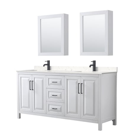 A large image of the Wyndham Collection WCV252572D-VCA-MED White / Carrara Cultured Marble Top / Matte Black Hardware