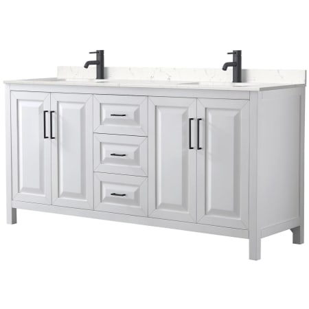 A large image of the Wyndham Collection WCV252572D-VCA-MXX White / Carrara Cultured Marble Top / Matte Black Hardware