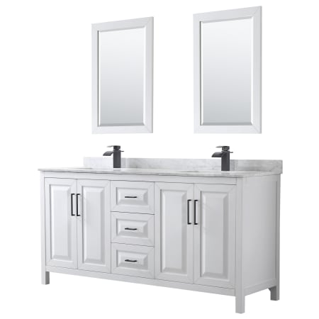 A large image of the Wyndham Collection WCV252572DUNSM24 White / White Carrara Marble Top / Matte Black Hardware