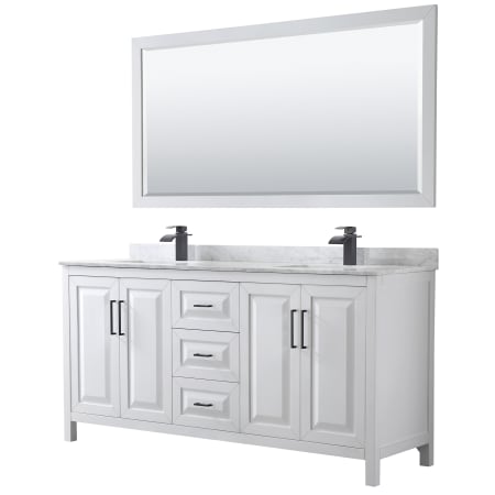 A large image of the Wyndham Collection WCV252572DUNSM70 White / White Carrara Marble Top / Matte Black Hardware