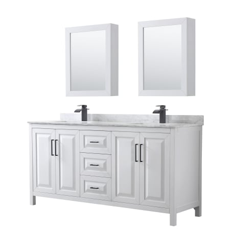 A large image of the Wyndham Collection WCV252572DUNSMED White / White Carrara Marble Top / Matte Black Hardware