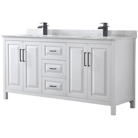 A large image of the Wyndham Collection WCV252572DUNSMXX White / White Carrara Marble Top / Matte Black Hardware