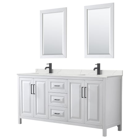 A large image of the Wyndham Collection WCV252572D-QTZ-UNSM24 White / Giotto Quartz Top / Matte Black Hardware