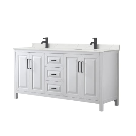 A large image of the Wyndham Collection WCV252572D-QTZ-UNSMXX White / Giotto Quartz Top / Matte Black Hardware