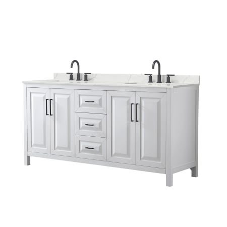 A large image of the Wyndham Collection WCV252572D-QTZ-US3MXX White / Giotto Quartz Top / Matte Black Hardware