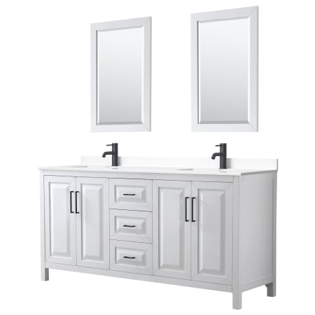 A large image of the Wyndham Collection WCV252572D-VCA-M24 White / White Cultured Marble Top / Matte Black Hardware