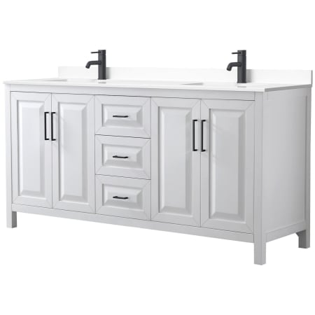 A large image of the Wyndham Collection WCV252572D-VCA-MXX White / White Cultured Marble Top / Matte Black Hardware