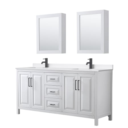 A large image of the Wyndham Collection WCV252572D-QTZ-UNSMED White / White Quartz Top / Matte Black Hardware