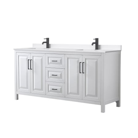 A large image of the Wyndham Collection WCV252572D-QTZ-UNSMXX White / White Quartz Top / Matte Black Hardware