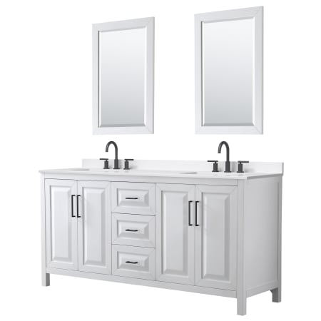 A large image of the Wyndham Collection WCV252572D-QTZ-US3M24 White / White Quartz Top / Matte Black Hardware