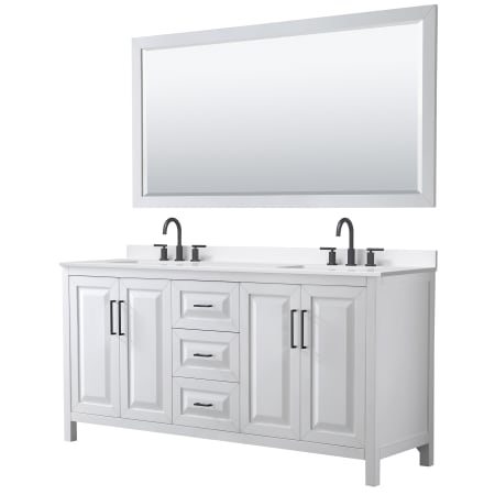 A large image of the Wyndham Collection WCV252572D-QTZ-US3M70 White / White Quartz Top / Matte Black Hardware