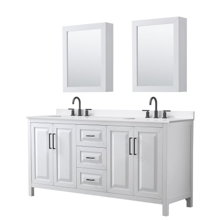 A large image of the Wyndham Collection WCV252572D-QTZ-US3MED White / White Quartz Top / Matte Black Hardware