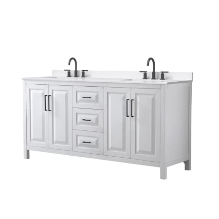 A large image of the Wyndham Collection WCV252572D-QTZ-US3MXX White / White Quartz Top / Matte Black Hardware