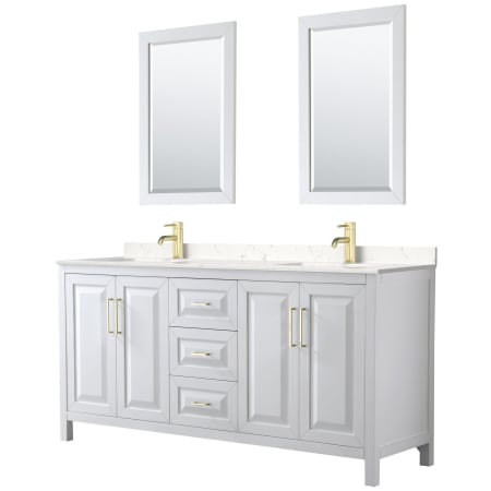 A large image of the Wyndham Collection WCV252572D-VCA-M24 White / Carrara Cultured Marble Top / Brushed Gold Hardware