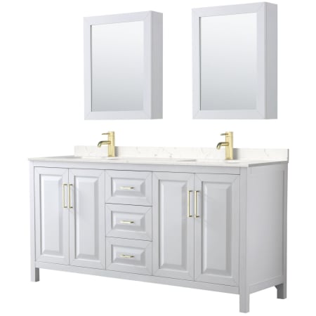 A large image of the Wyndham Collection WCV252572D-VCA-MED White / Carrara Cultured Marble Top / Brushed Gold Hardware