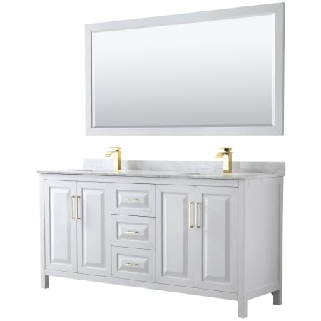 A large image of the Wyndham Collection WCV252572DUNSM70 White / White Carrara Marble Top / Brushed Gold Hardware