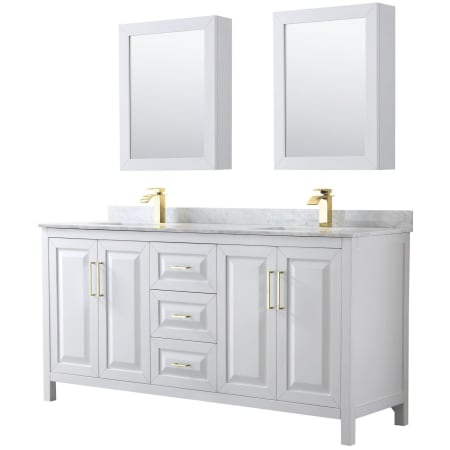 A large image of the Wyndham Collection WCV252572DUNSMED White / White Carrara Marble Top / Brushed Gold Hardware