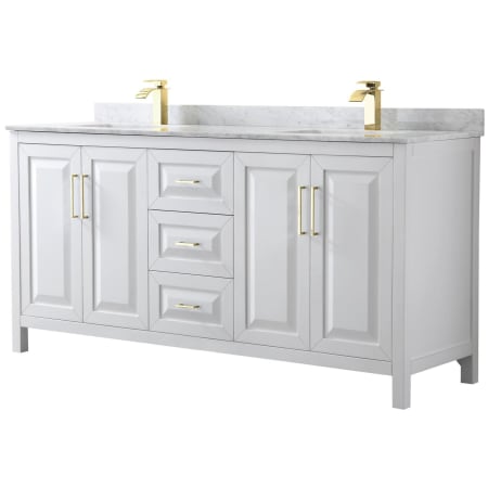 A large image of the Wyndham Collection WCV252572DUNSMXX White / White Carrara Marble Top / Brushed Gold Hardware