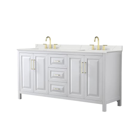 A large image of the Wyndham Collection WCV252572D-QTZ-US3MXX White / Giotto Quartz Top / Brushed Gold Hardware