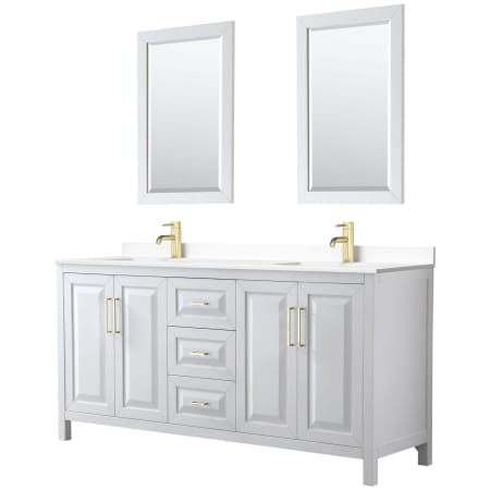 A large image of the Wyndham Collection WCV252572D-VCA-M24 White / White Cultured Marble Top / Brushed Gold Hardware