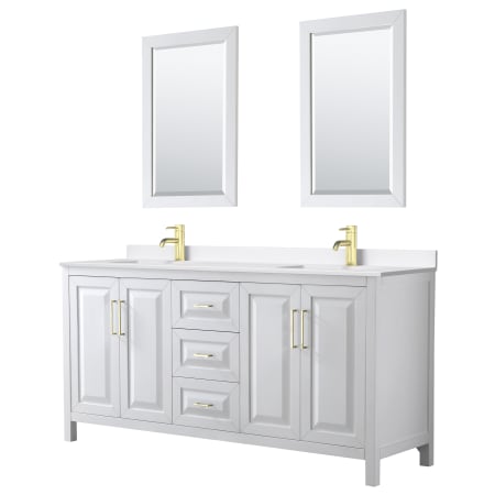 A large image of the Wyndham Collection WCV252572D-QTZ-UNSM24 White / White Quartz Top / Brushed Gold Hardware