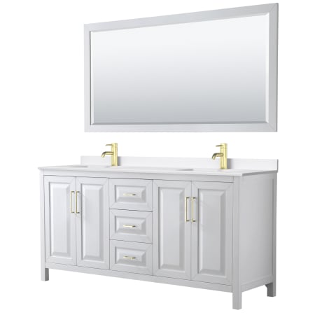 A large image of the Wyndham Collection WCV252572D-QTZ-UNSM70 White / White Quartz Top / Brushed Gold Hardware