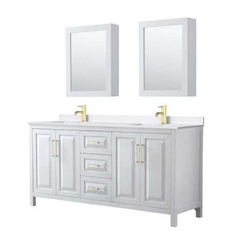 A large image of the Wyndham Collection WCV252572D-QTZ-UNSMED White / White Quartz Top / Brushed Gold Hardware