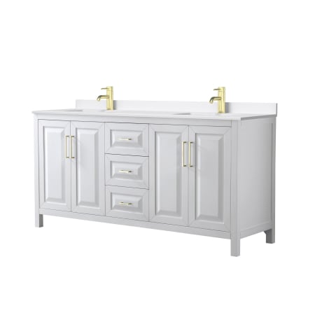 A large image of the Wyndham Collection WCV252572D-QTZ-UNSMXX White / White Quartz Top / Brushed Gold Hardware