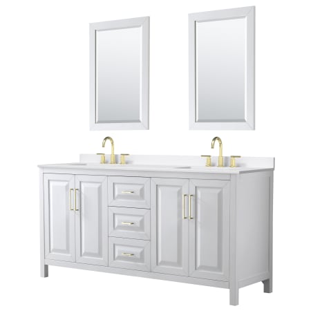 A large image of the Wyndham Collection WCV252572D-QTZ-US3M24 White / White Quartz Top / Brushed Gold Hardware