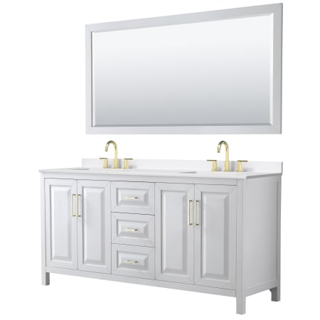 A large image of the Wyndham Collection WCV252572D-QTZ-US3M70 White / White Quartz Top / Brushed Gold Hardware