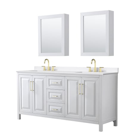 A large image of the Wyndham Collection WCV252572D-QTZ-US3MED White / White Quartz Top / Brushed Gold Hardware