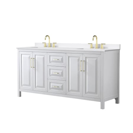 A large image of the Wyndham Collection WCV252572D-QTZ-US3MXX White / White Quartz Top / Brushed Gold Hardware