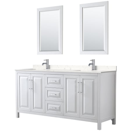 A large image of the Wyndham Collection WCV252572D-VCA-M24 White / Carrara Cultured Marble Top / Polished Chrome Hardware