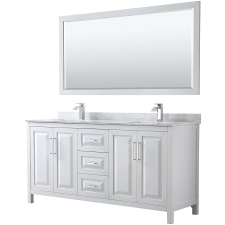 A large image of the Wyndham Collection WCV252572DUNSM70 White / White Carrara Marble Top / Polished Chrome Hardware