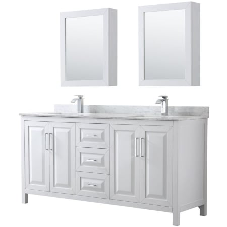 A large image of the Wyndham Collection WCV252572DUNSMED White / White Carrara Marble Top / Polished Chrome Hardware
