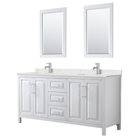 A large image of the Wyndham Collection WCV252572D-QTZ-UNSM24 White / Giotto Quartz Top / Polished Chrome Hardware