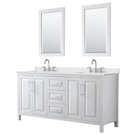 A large image of the Wyndham Collection WCV252572D-QTZ-US3M24 White / Giotto Quartz Top / Polished Chrome Hardware