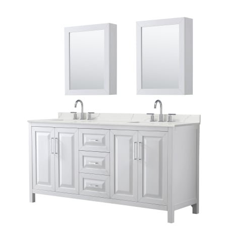 A large image of the Wyndham Collection WCV252572D-QTZ-US3MED White / Giotto Quartz Top / Polished Chrome Hardware