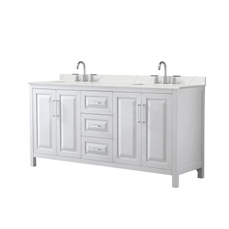 A large image of the Wyndham Collection WCV252572D-QTZ-US3MXX White / Giotto Quartz Top / Polished Chrome Hardware