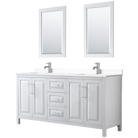 A large image of the Wyndham Collection WCV252572D-VCA-M24 White / White Cultured Marble Top / Polished Chrome Hardware