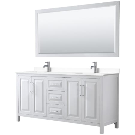 A large image of the Wyndham Collection WCV252572D-VCA-M70 White / White Cultured Marble Top / Polished Chrome Hardware