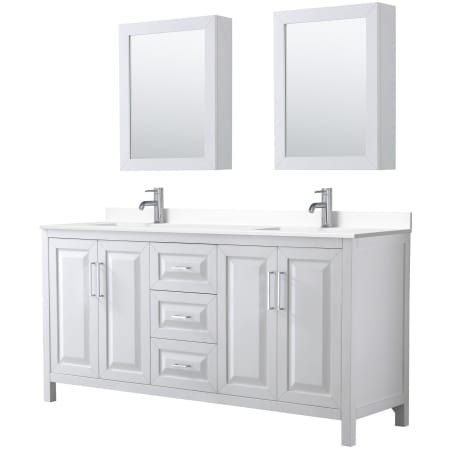 A large image of the Wyndham Collection WCV252572D-VCA-MED White / White Cultured Marble Top / Polished Chrome Hardware