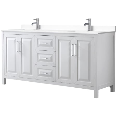 A large image of the Wyndham Collection WCV252572D-VCA-MXX White / White Cultured Marble Top / Polished Chrome Hardware